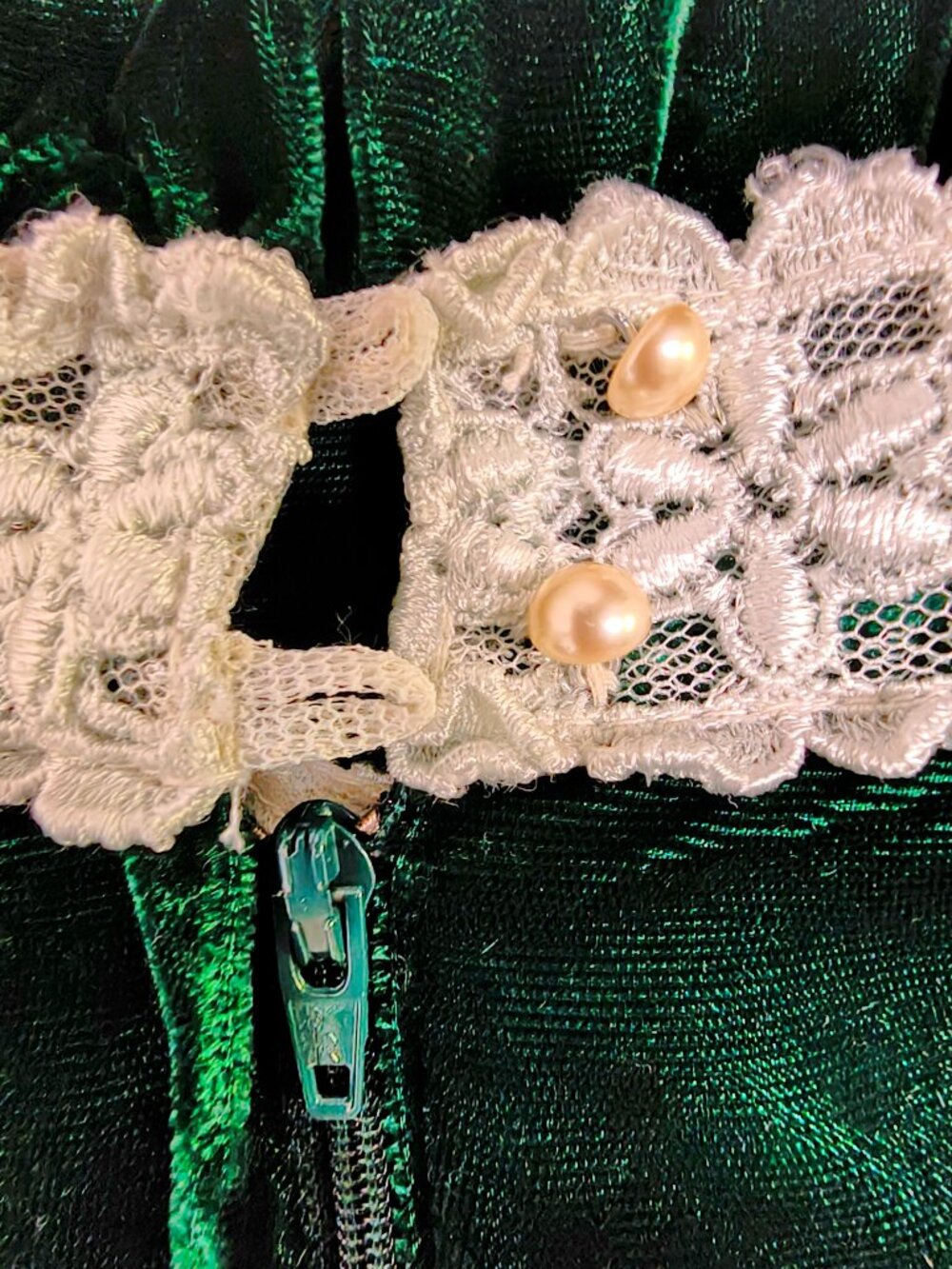 VTG Jessica McClintock Gunne Sax Velvet Lace Maxi Dress Green 8 - Picture 7 of 9